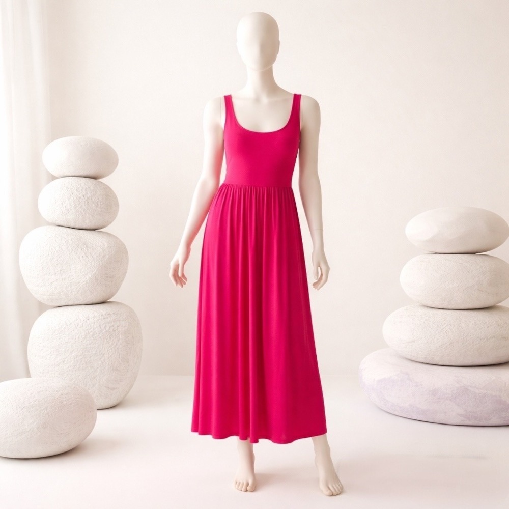 Wilfred Aritzia‎ Sleeveless Fuchsia Tencel Flowy Maxi Dress Minimalist Summer